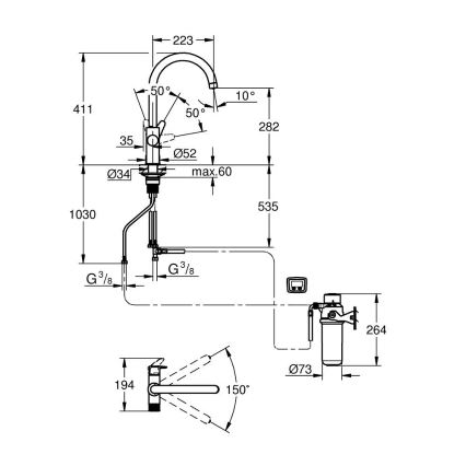 GROHE 30593000 - Spültischarmatur BLUE PURE C-Auslauf, glänzender Chrom