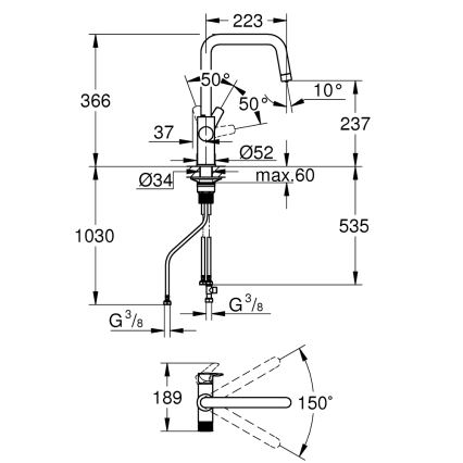 GROHE 30595000 - Küchenarmatur BLUE PURE Start 366 mm, Chrom glänzend