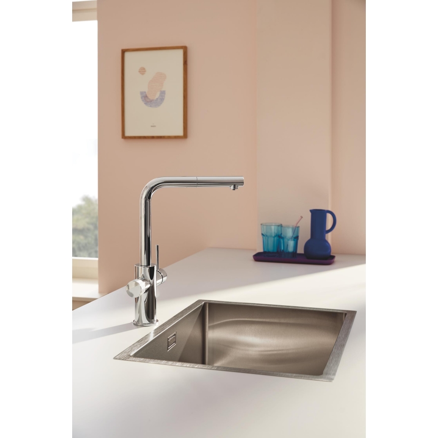 GROHE 30601000 - Mitigeur d'évier BLUE PURE A avec douchette extractible, chrome brillant