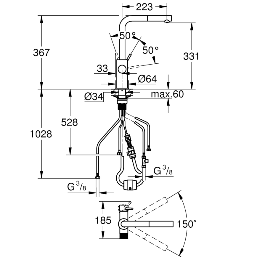 GROHE 30601000 - Spültischarmatur BLUE PURE A mit ausziehbarem Auslauf, glänzender Chrom