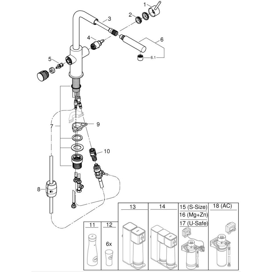 GROHE 30601DC0 - Mitigeur d'évier BLUE PURE avec douchette extractible en acier inoxydable
