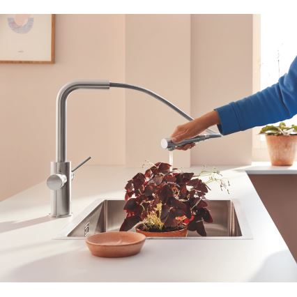 GROHE 30601DC0 - Mitigeur d'évier BLUE PURE avec douchette extractible en inox