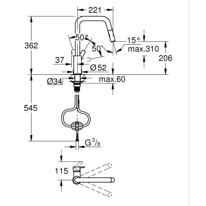 GROHE 306312430 - Mitigeur d'évier QUICKFIX START 362 mm noir