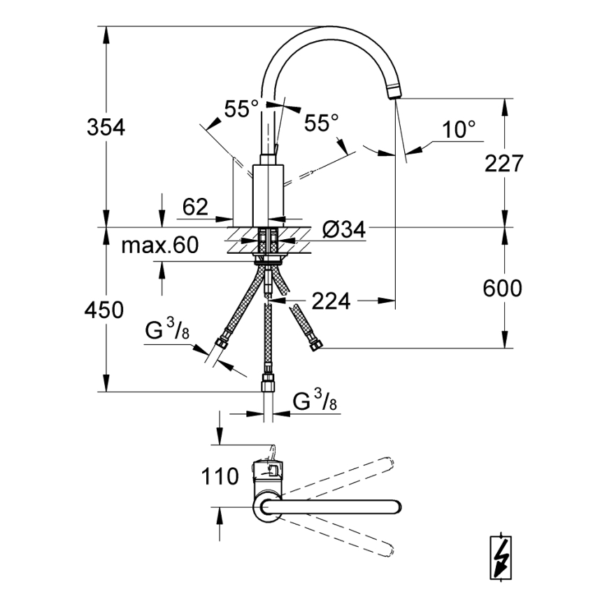 GROHE 31180000 - Mitigeur d'évier EUROSMART COSMOPOLITAN, chromé brillant