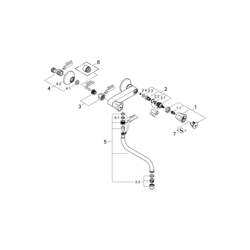 GROHE 31187001 - Miscelatore da parete per lavello COSTA L 200 mm, cromo lucido