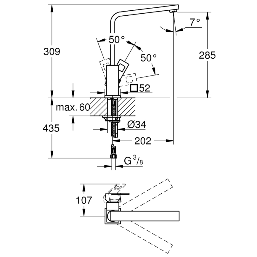 GROHE 31255000 - Mitigeur pour évier EUROCUBE, chrome brillant