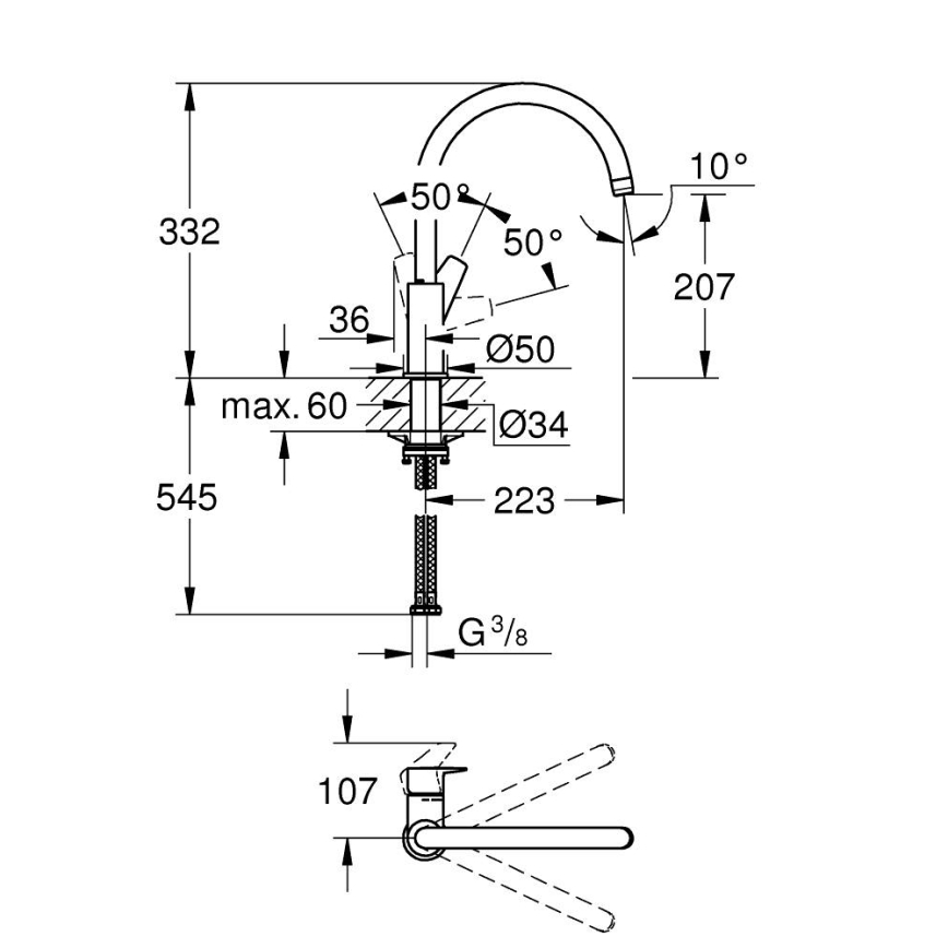 GROHE 31367001 - Spültischarmatur BAUEDGE 332 mm, glänzender Chrom