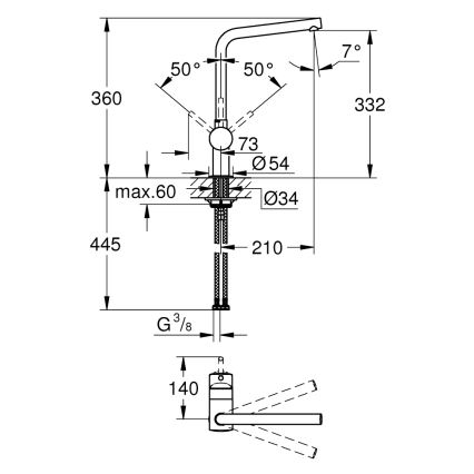 GROHE 31375000 - Mitigeur d'évier A 360 mm, finition chrome brillant