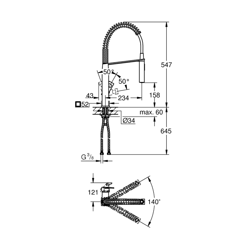GROHE 31395000 - Miscelatore per lavello EUROCUBE 547 mm, finitura cromo lucido