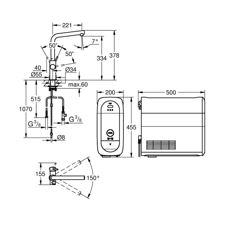 GROHE 31454001 - Mitigeur d'évier BLUE HOME, bec en L, finition chrome poli