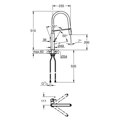 GROHE 31491000 - Mitigeur d'évier CONCETTO avec douchette professionnelle chrome brillant