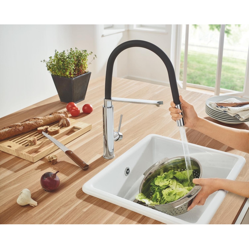 GROHE 31491000 - Mitigeur d'évier CONCETTO avec douchette professionnelle chrome brillant