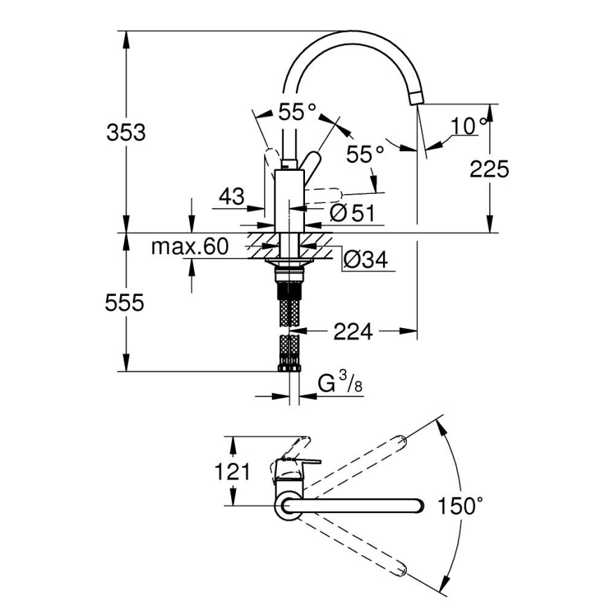 GROHE 31494001 - Mitigeur d'évier GET, chromé brillant