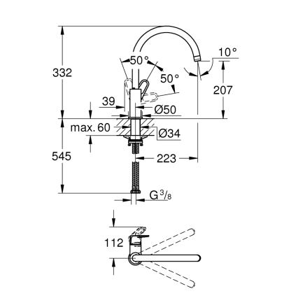 GROHE 31555001 - Miscelatore per lavello START FLOW 332 mm, cromo lucido