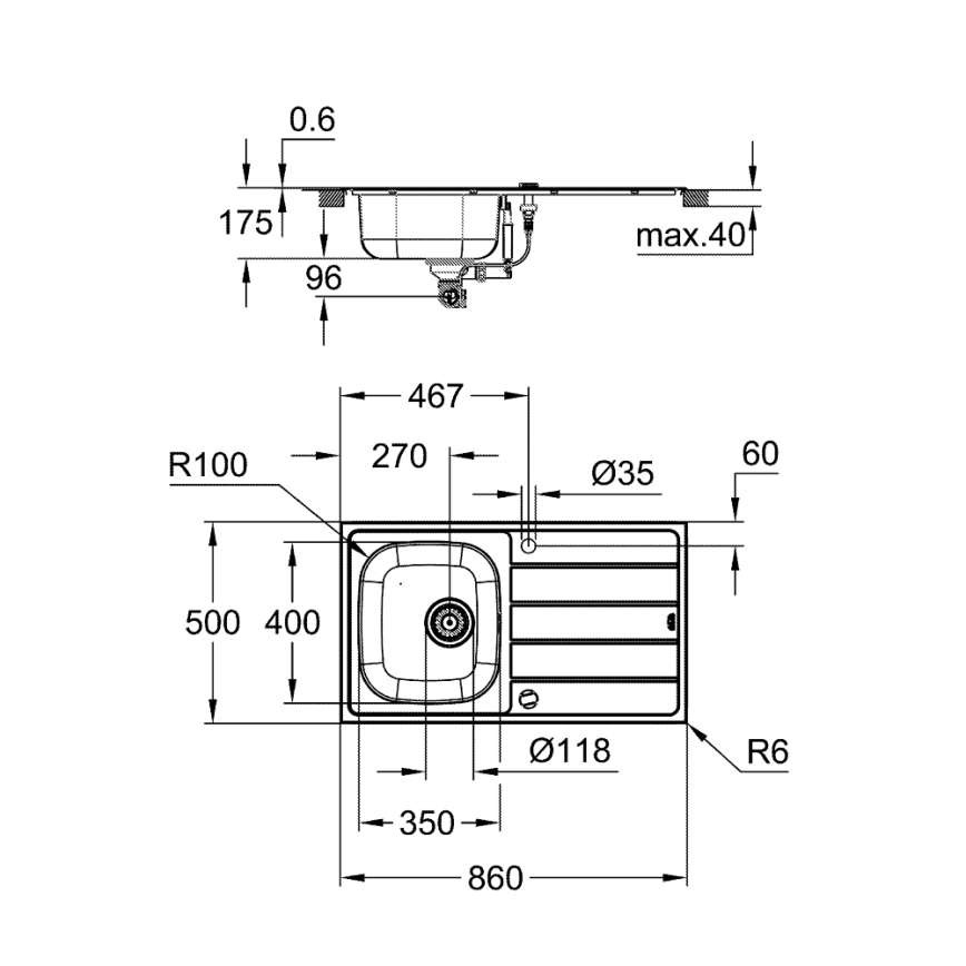 GROHE 31562SD1 - Ensemble évier et mitigeur de cuisine BAU 860 x 500 mm, inox