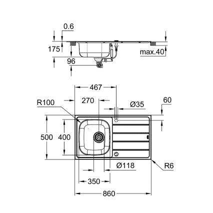 GROHE 31562SD1 - Set lavello da cucina con miscelatore BAU 860 x 500 mm in acciaio inox