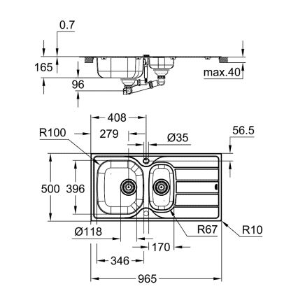 GROHE 31564SD1 - Lavello K200 965 × 500 mm in acciaio inox