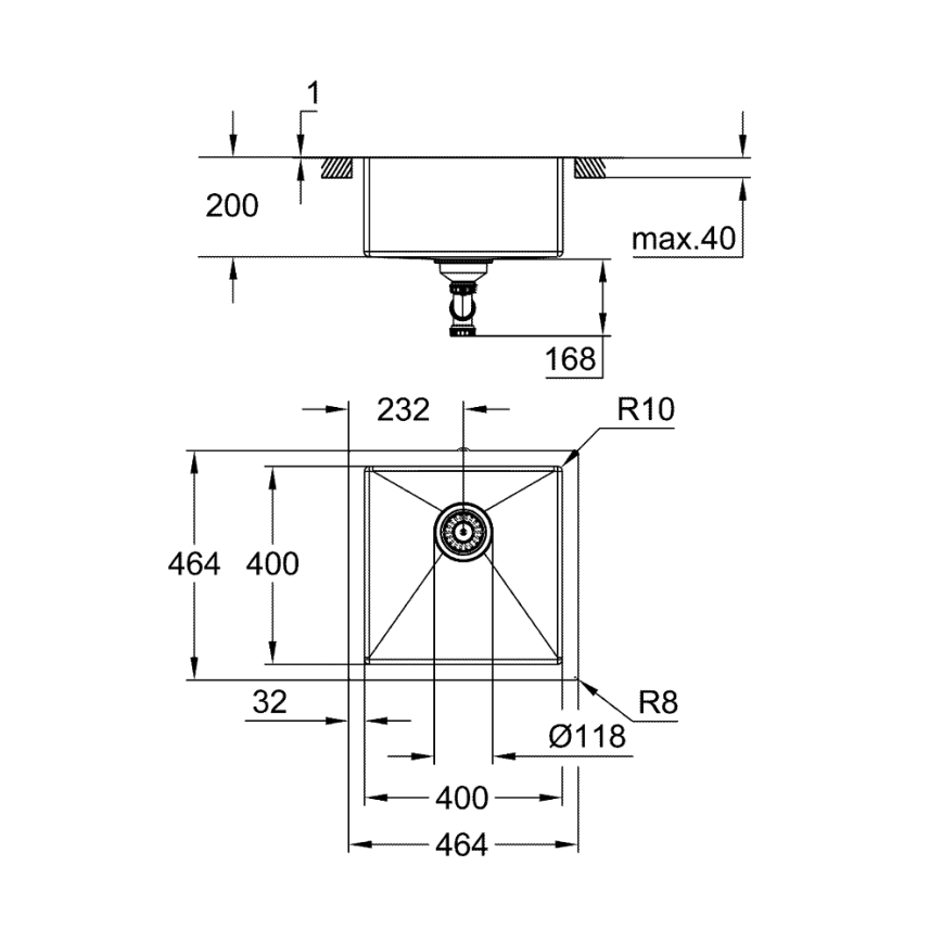 GROHE 31578SD1 - Évier K700 464 x 464 x 200 en acier inoxydable