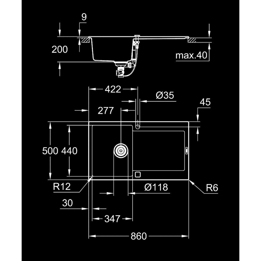 GROHE 31644AP0 - Kompositspüle K500 860 × 500 mm schwarz