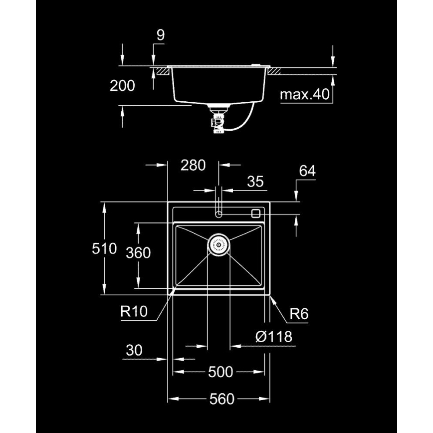 GROHE 31651AP0 - Lavello composito K700 560 × 510 mm nero