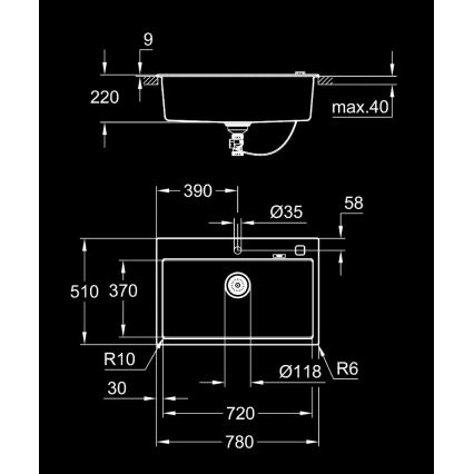GROHE 31652AP0 - Kompositspüle K700 780 × 510 mm Granit/Schwarz