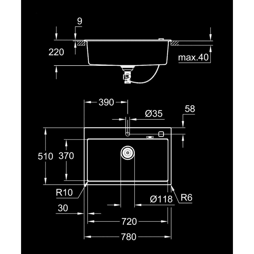 GROHE 31652AP0 - Lavello composito K700 780 × 510 mm nero