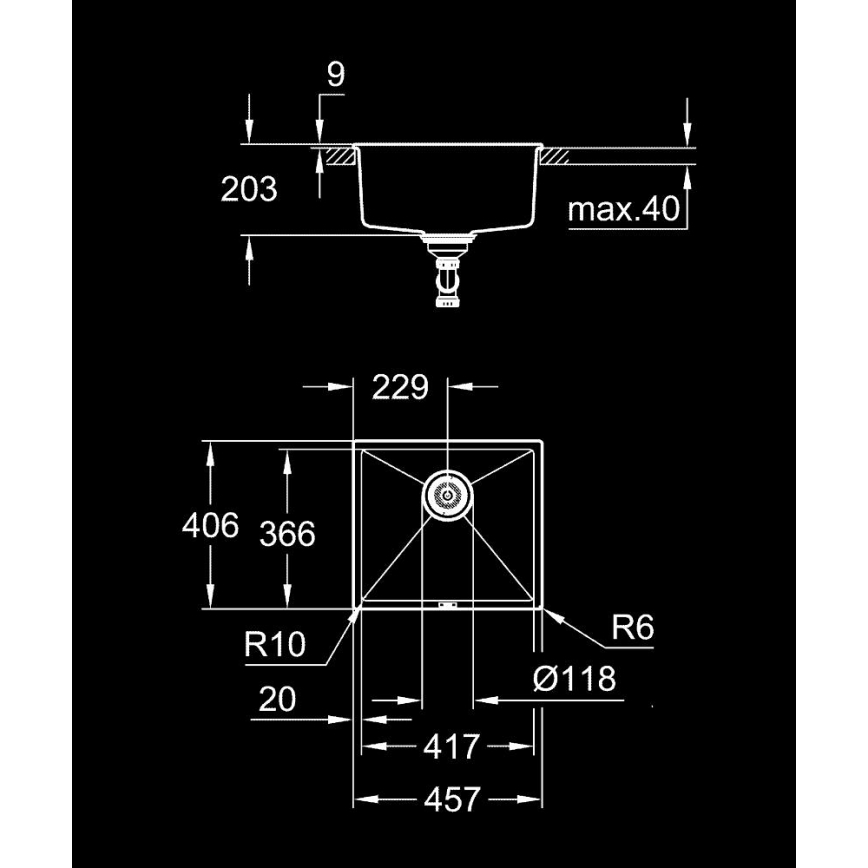 GROHE 31653AP0 - Lavello K700U 457 × 406 mm pietra/nero