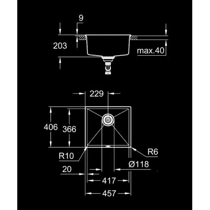 GROHE 31653AP0 - Spüle K700U 457 × 406 mm Stein/Schwarz