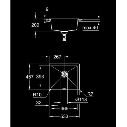 GROHE 31654AP0 - Kompositspüle K700U 533 × 457 mm schwarz