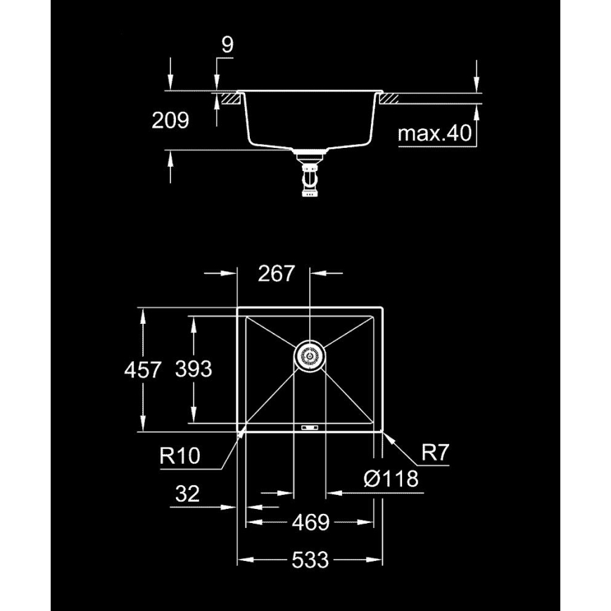 GROHE 31654AP0 - Küchenspüle K700U 533 × 457 mm schwarzer Granit/schwarz