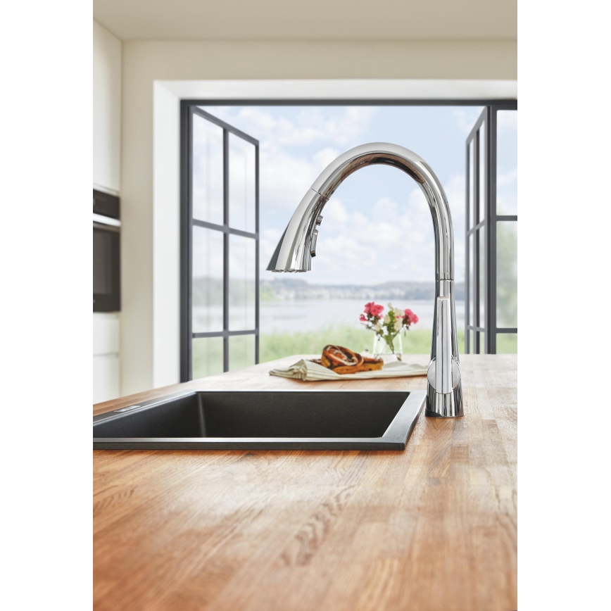 GROHE 31654AP0 - Küchenspüle K700U 533 × 457 mm schwarzer Granit/schwarz