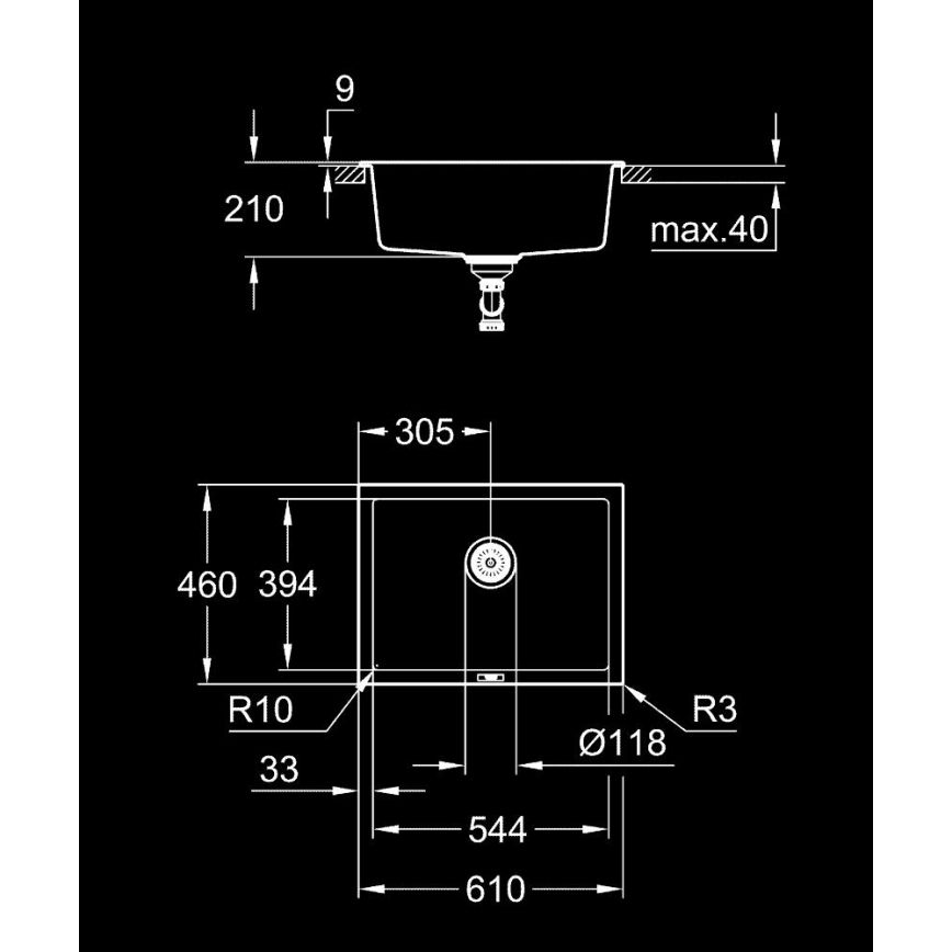 GROHE 31655AP0 - Lavello in composito K700U 610 × 460 mm nero