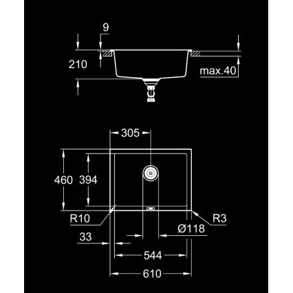 GROHE 31655AP0 - Lavello K700U 610 × 460 mm pietra nera/nero