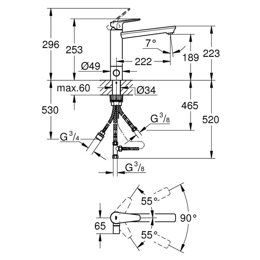 GROHE 31696000 - Spültischarmatur BAUEDGE, glänzender Chrom