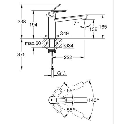 GROHE 31706000 - Mitigeur d'évier BAULOOP, finition chrome brillant