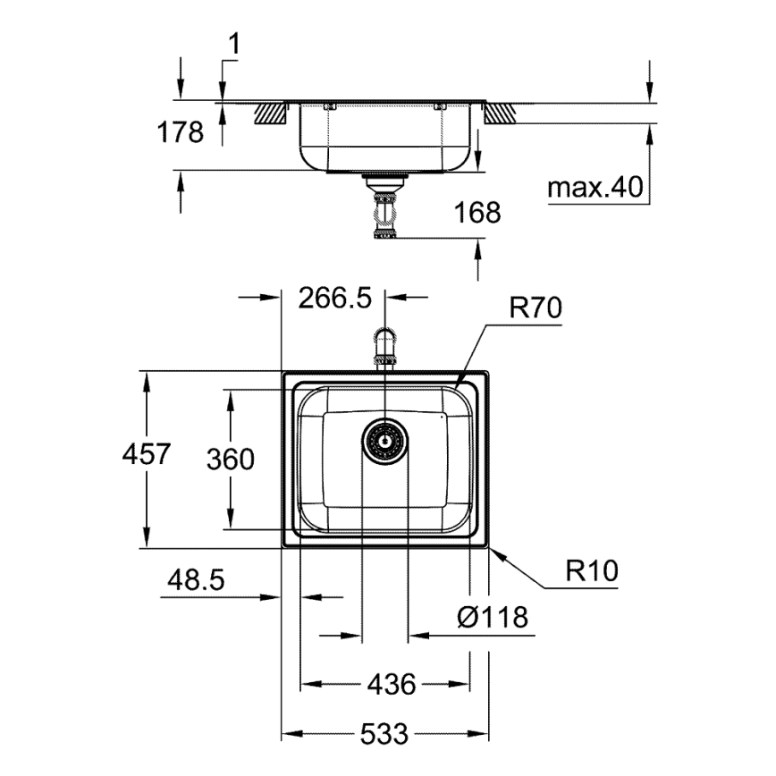 GROHE 31719SD0 - Évier de cuisine K200 533 × 457 mm en acier inoxydable