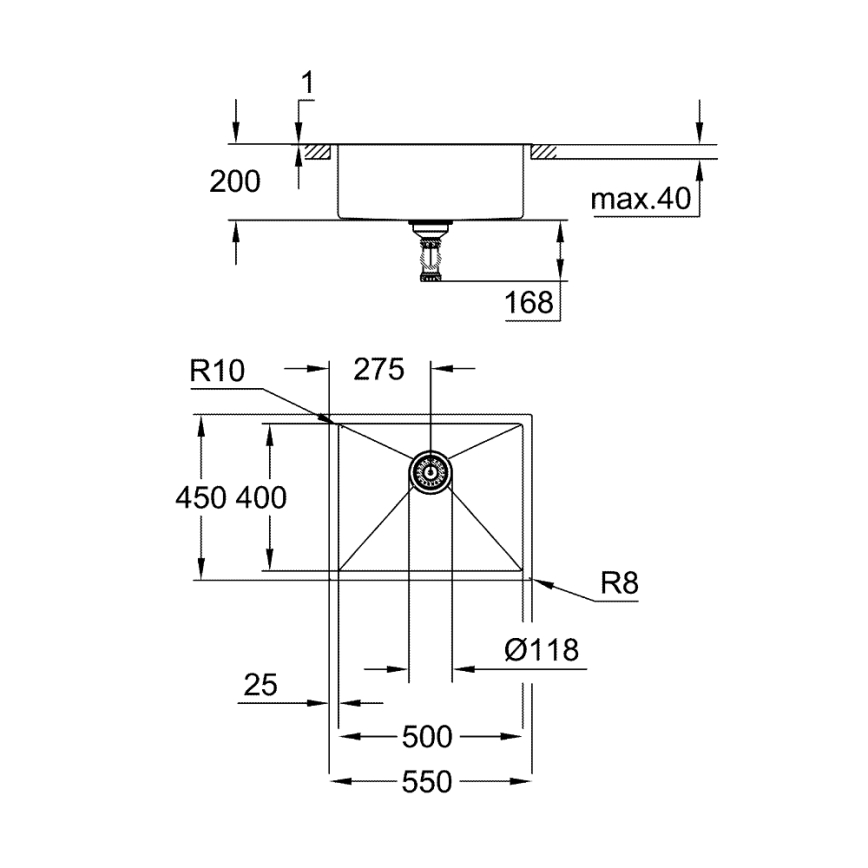 GROHE 31726SD0 - Küchenspüle K700 550 × 450 mm, Edelstahl