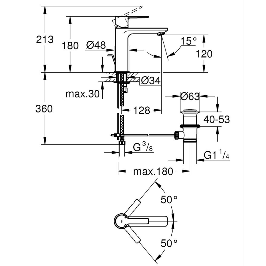 GROHE 32114001 - Waschtischarmatur LINEARE DN 15, glänzender Chrom