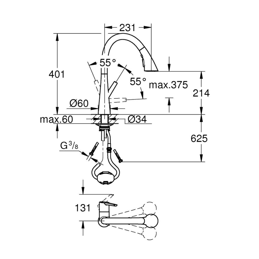 GROHE 32294DC2 - Mitigeur d'évier ZEDRA en acier inoxydable