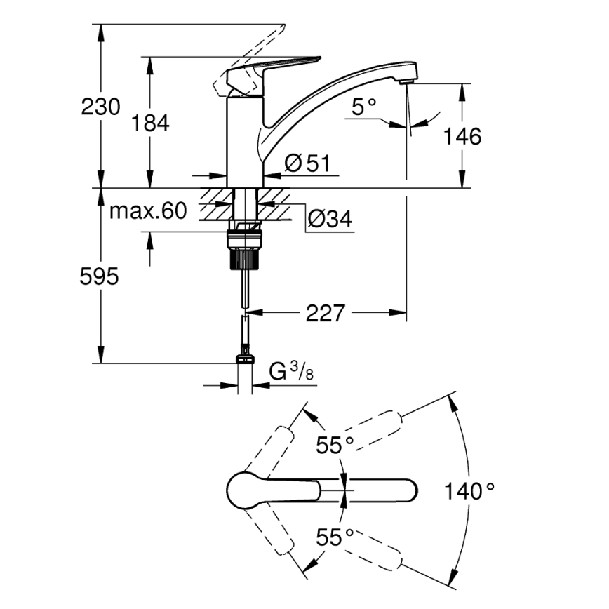 GROHE 324412432 - Miscelatore per lavello START 184 mm nero