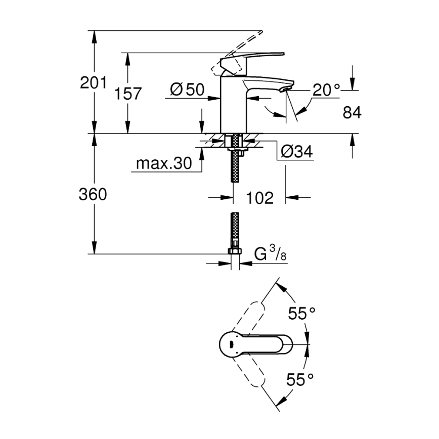 GROHE 3246820E - Mitigeur pour lavabo EUROSTYLE COSMOPOLITAN taille S chromé
