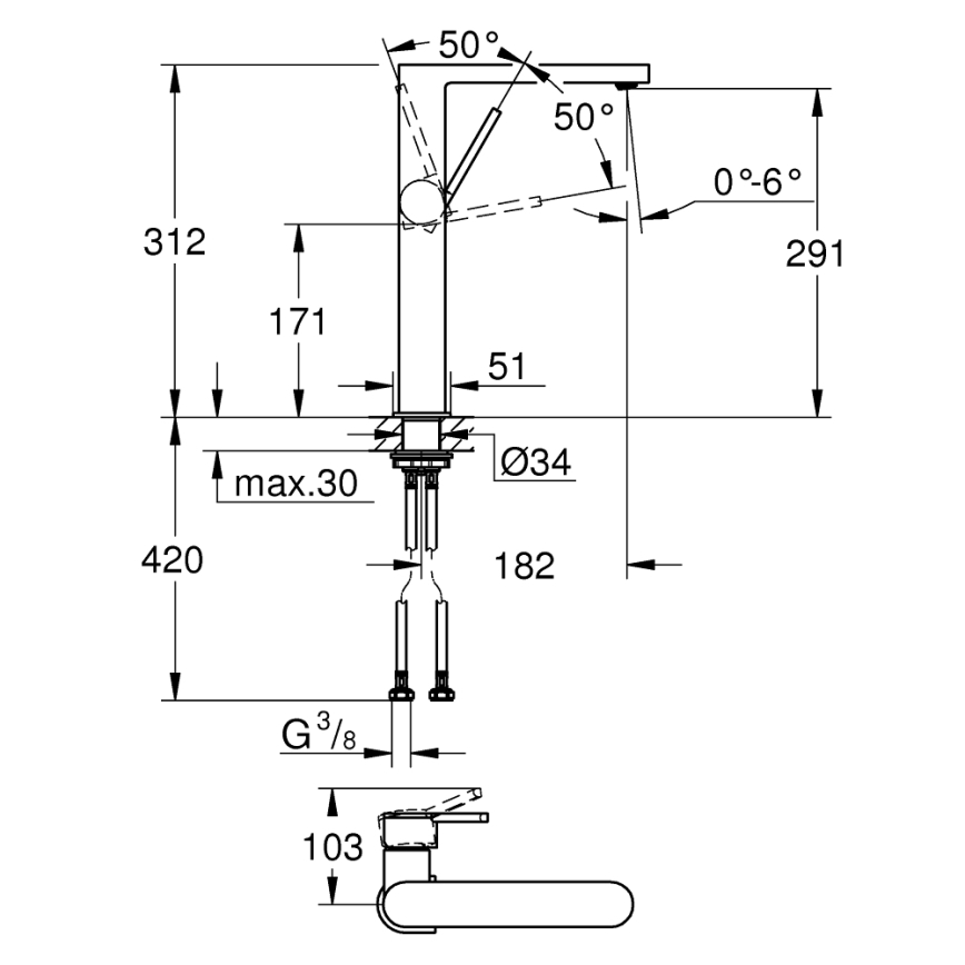 GROHE 32618003 - Mitigeur pour lavabo PLUS XL chromé brillant
