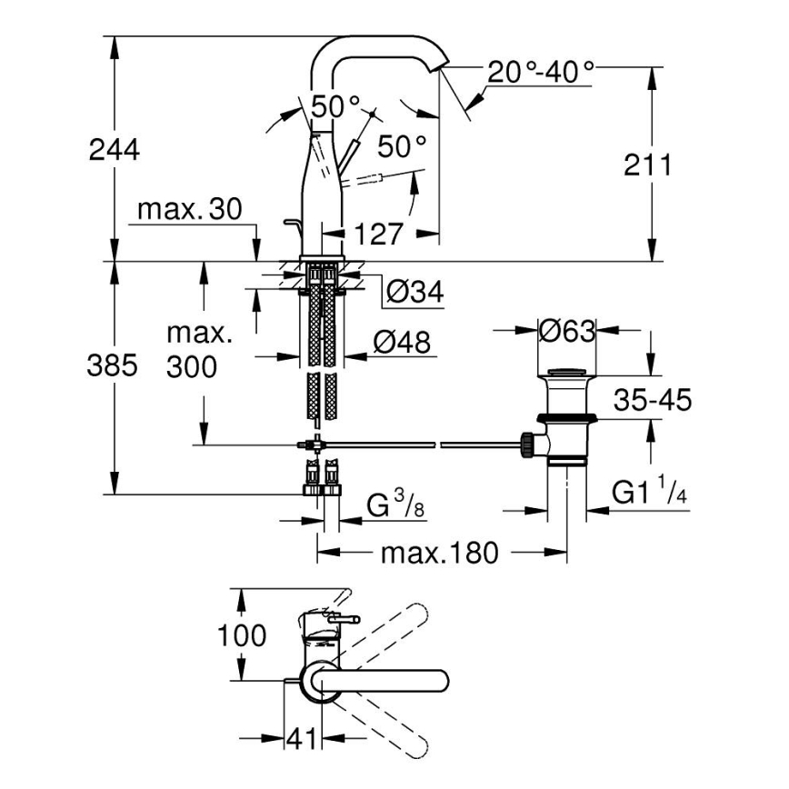 GROHE 32628001 - Mitigeur lavabo ESSENCE Taille L, chrome poli