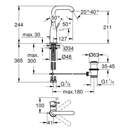 GROHE 32628DC1 - Miscelatore per lavabo ESSENCE, taglia L, in acciaio inossidabile
