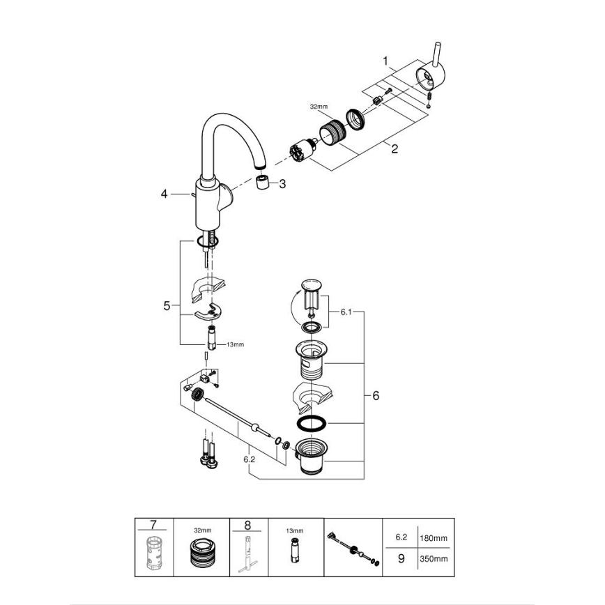 GROHE 32629002 - Mitigeur pour lavabo CONCETTO Taille L chromé brillant