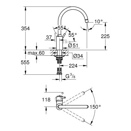 GROHE 32661003 - Mitigeur d'évier CONCETTO, finition chrome brillant