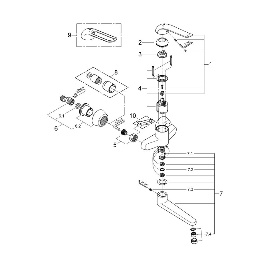 GROHE 32773000 - Miscelatore per lavabo EUROECO SPECIAL 257 mm, cromo lucido