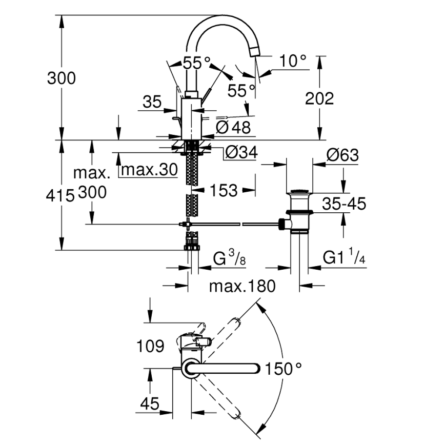 GROHE 32830001 - Mitigeur pour lavabo EUROSMART COSMOPOLITAN taille L chromé