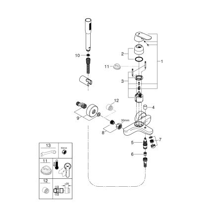 GROHE 32832000 - Ensemble baignoire avec mitigeur EUROSMART COSMOPOLITAN, chrome brillant