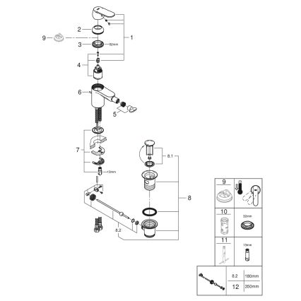 GROHE 32839000 - Mitigeur de bidet EUROSMART COSMOPOLITAN taille S, chromé brillant